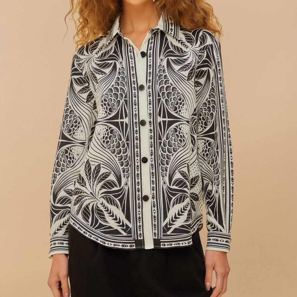 Farm Rio Off-White Monochrome Elegance Scarf Shirt